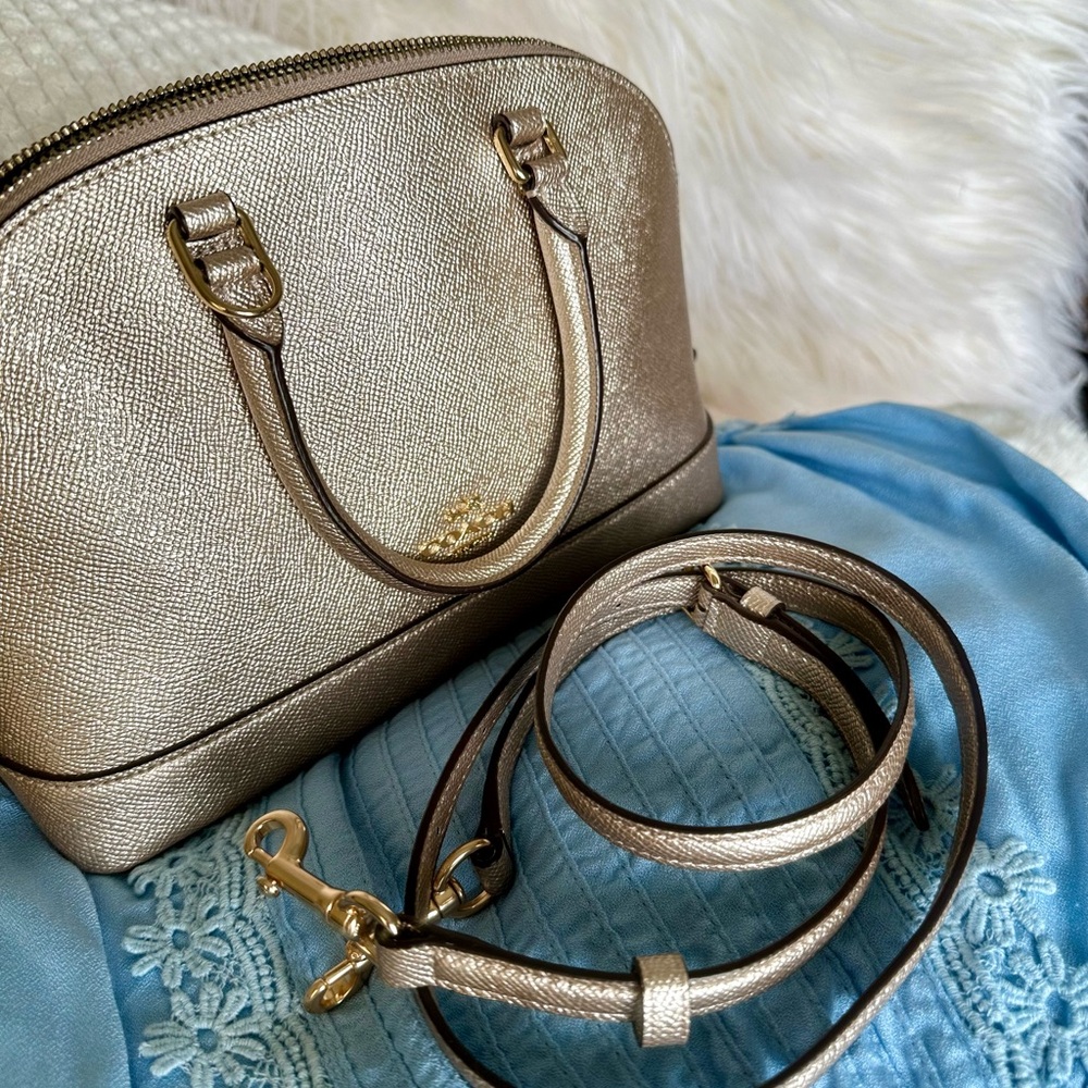 Coach Mini Sierra Platinum Gold Crossbody with adjustable/detachable strap.